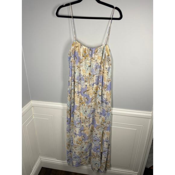 Emelia, Size XL, Peach & Purple Floral Maxi Dress, Spaghetti Straps, Cottagecore - Picture 6 of 7